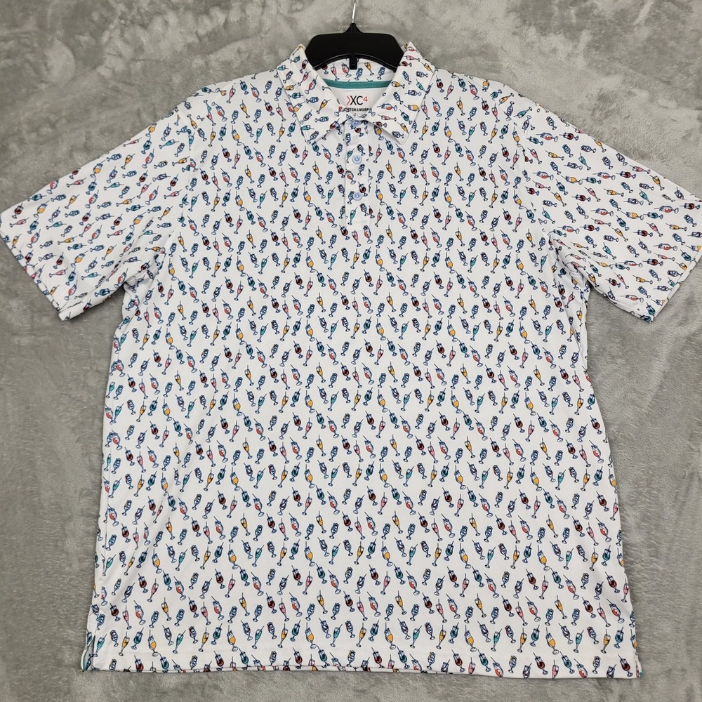 Johnston & Murphy XC4 Men's L White Colorful Cocktail Print Golf Polo Shirt
